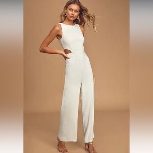 Lulus Moments to Remember White Sleeveless Wide-Leg Cutout Jumpsuit XS